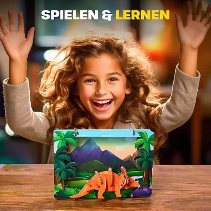 TRICERATOPS - TRICERATOPS 3D PUZZLE - DIY WOODEN ANIMAL PUZZLE - 3D PUZZLE FOR CHILDREN - CHILDREN'S WOODEN CRAFT SET - BRAIN TEASER WOODEN PUZZLE - TOY GIFTS FOR CHRISTMAS - Image 2